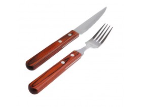 Комплект столовых приборов (вилка, нож) из коррозионностойкой стали: Набор для стейка деревянная ручка D-8292 Бр-47